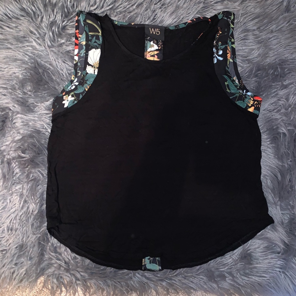 W5 Black Tank Top with Tropical Pattern